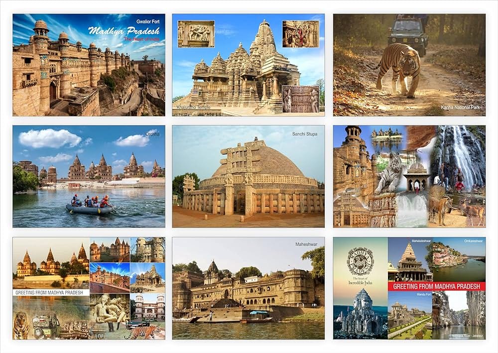photo collage of Madhya Pradesh travel destinaions