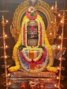 Rameshwar jyotirlinga in which the shivling has a yellow garland and a golden seat along with burning lamps