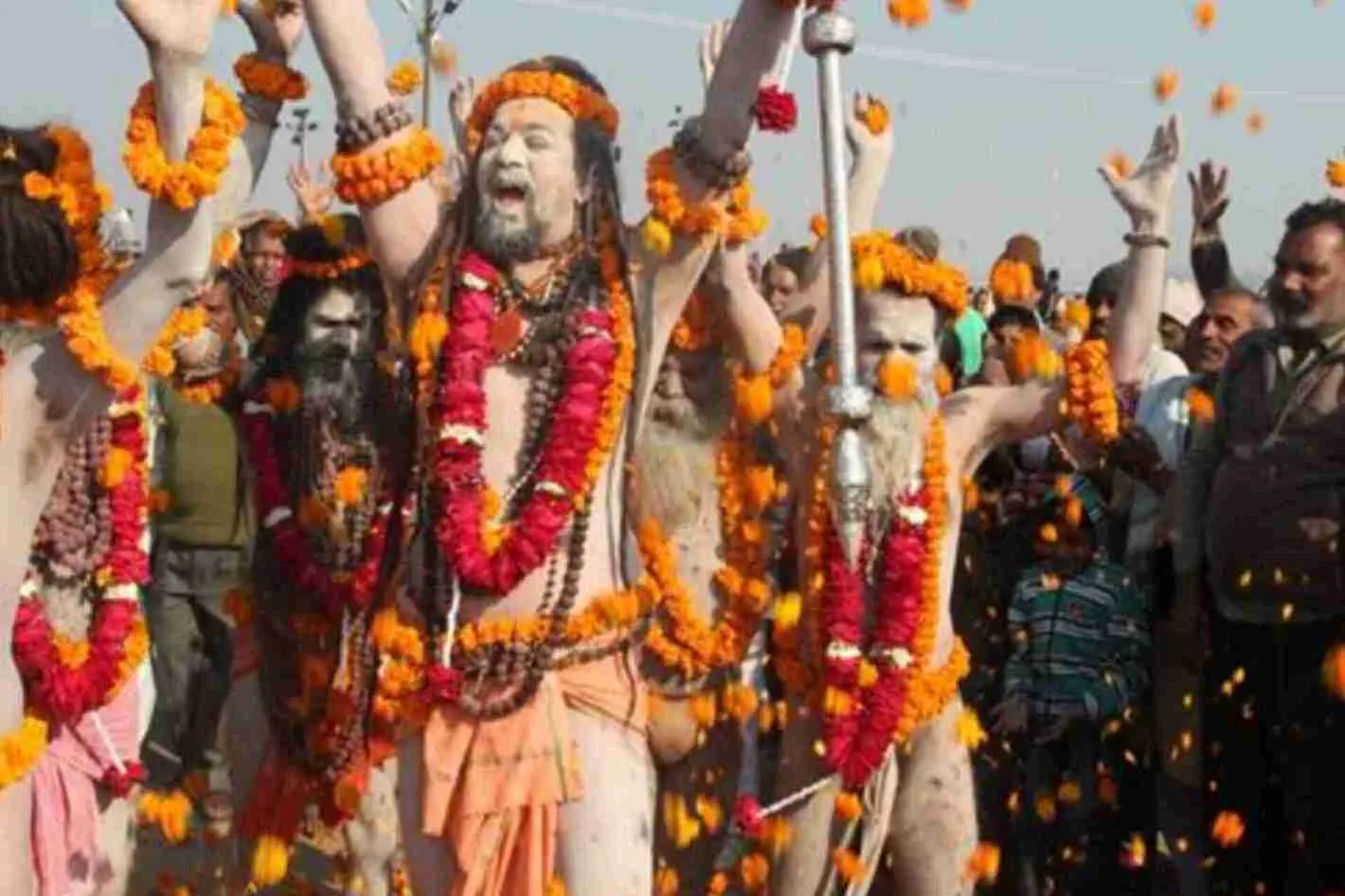 naga sadhus are chanting and enjoying in Kumbh Mela